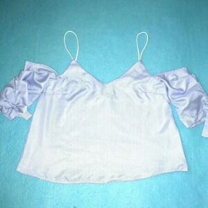 𝅺NEW Cold shoulder pinstripe pleated bow tie short sleeves size M